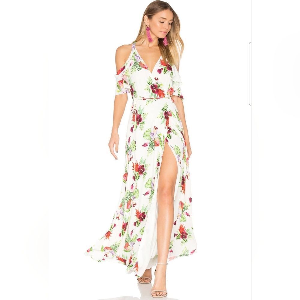 Privacy Please Revolve Acme white floral tropical print Sz Small wrap Maxi Dress - Picture 1 of 9